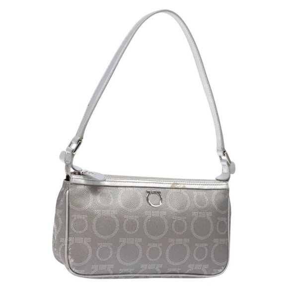 Salvatore Ferragamo Gancini Shoulder Bag Leather Silver Auth 136843 - Picture 1 of 16